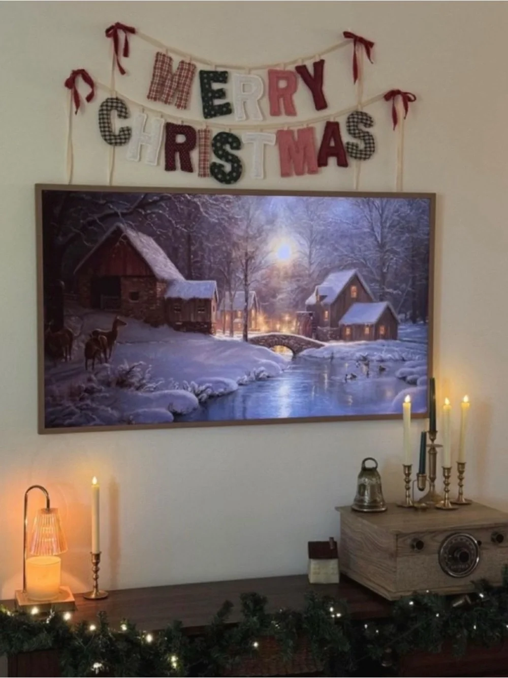 Festive 'Merry Christmas' Fabric Banner - Red, Green, White